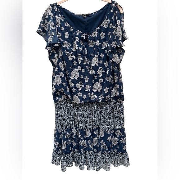Floral Blue and Gray Dress - Picture 1 of 6